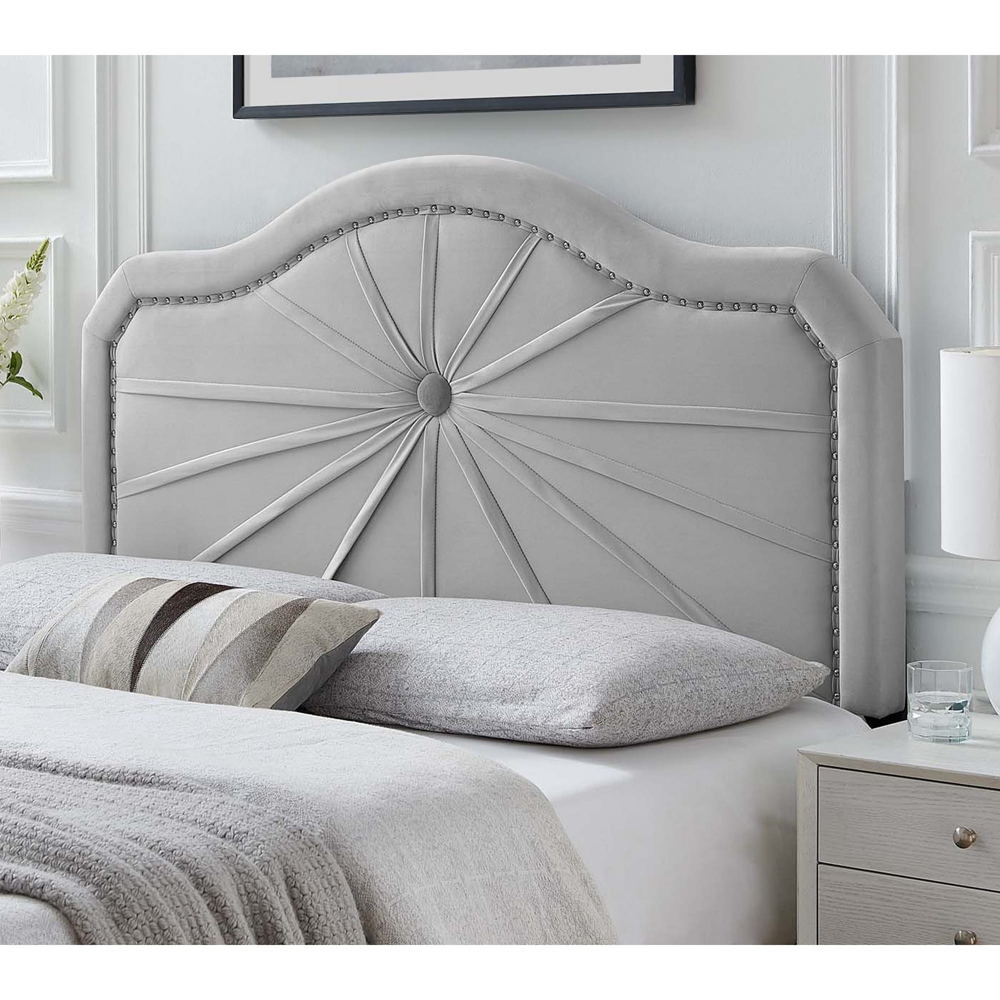 Edmond Light Grey Velvet Upholstered Twin Size Headboard with