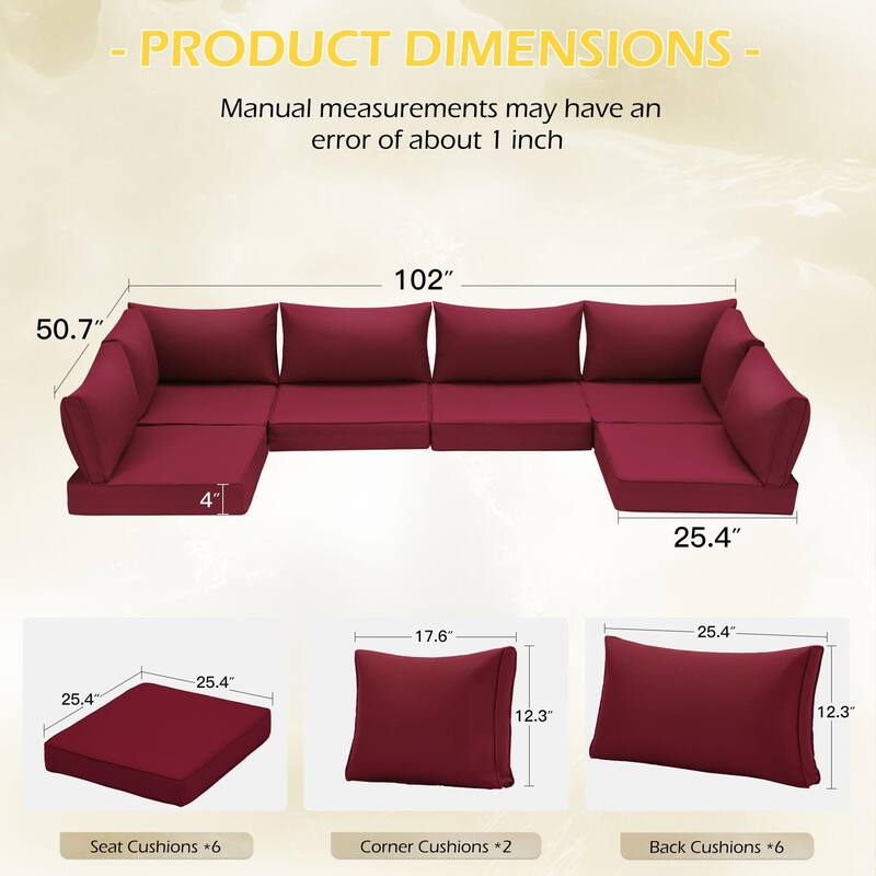 Outdoor Replacement Cushions for Patio Furniture, Waterproof & Non-Slip 4" Sofa Cushions, 6-Seat Conversation Sets, UV-Resistant