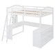 preview thumbnail 11 of 16, White Wooden Full Size Loft Bed with U-shaped Desk,Solid Wood Bed with Tri-fold Mirror and Shelves