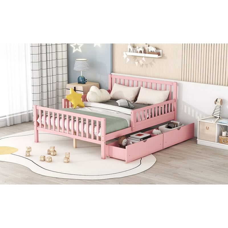 Twin Size Wood Platform Bed with Guardrails