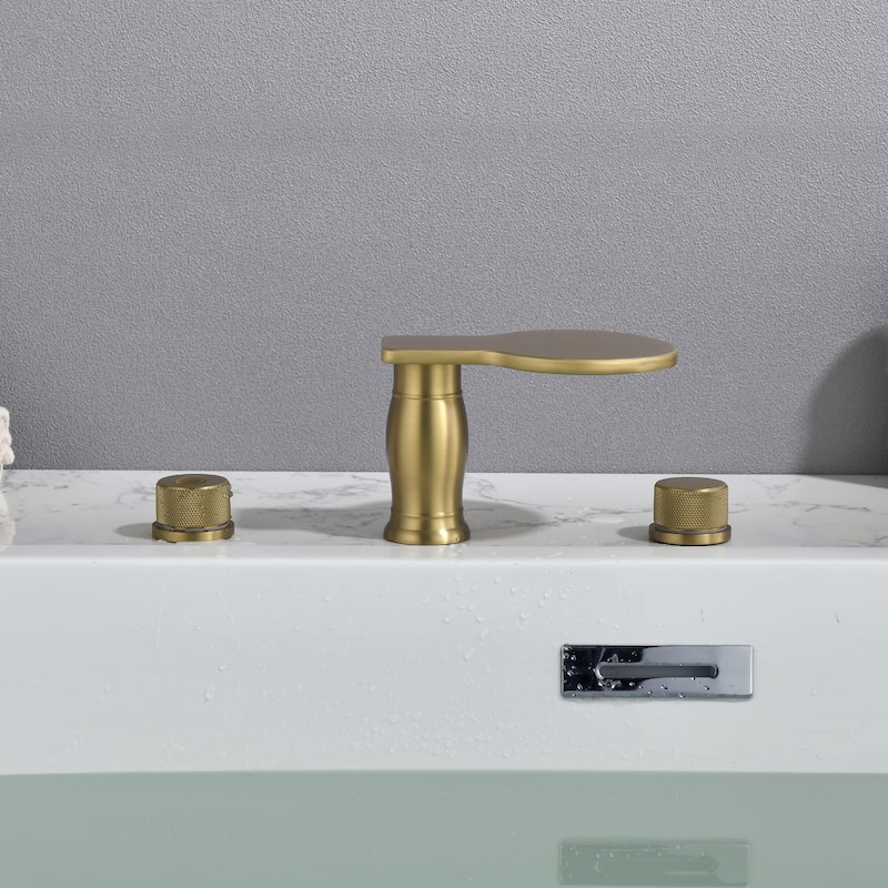 3 Holes 8 Inch Widespread Tub Faucet Waterfall Swivel Spout Bathtub Faucets with Two Handles Tub Fillers with CUPC Supply Hoses