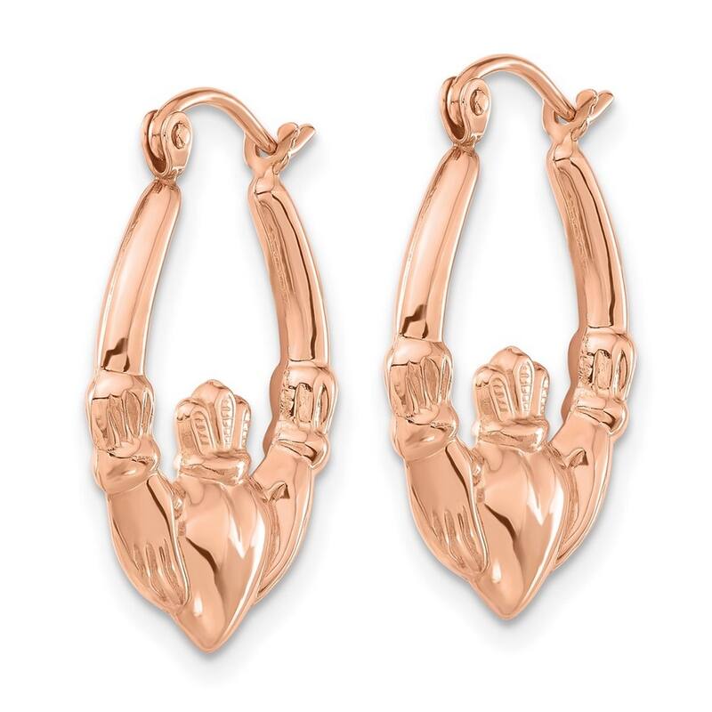 Curata 14k Rose Gold 18.75mm Polished Claddagh Celtic Heart Hoop Earrings