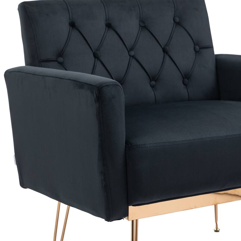 Velvet Upholstered Armchair Single Sofa Modern Tufted Reading Chairs Gold Metal Leg Wingback Chairs for Living Room Bedroom