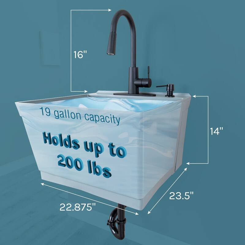 TEHILA 19-Gallon Wall-mounted Utility Sink 22.88 in. W Laundry Tub with Pull-down Faucet
