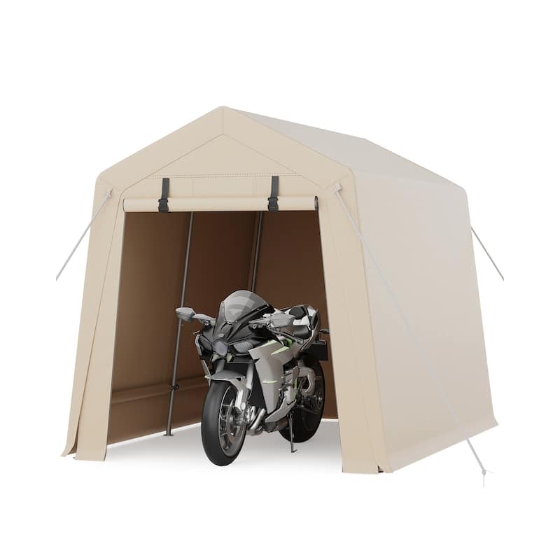 7x10 FT Portable Outdoor Storage Shed with 2 Roll-Up Zipper Doors & Vents, 240G Heavy-Duty Shelter Waterproof PE Tarp - Brown