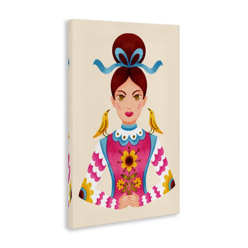 Stupell Brunette Girl with Birds Canvas Wall Art Design By Hannah Moren