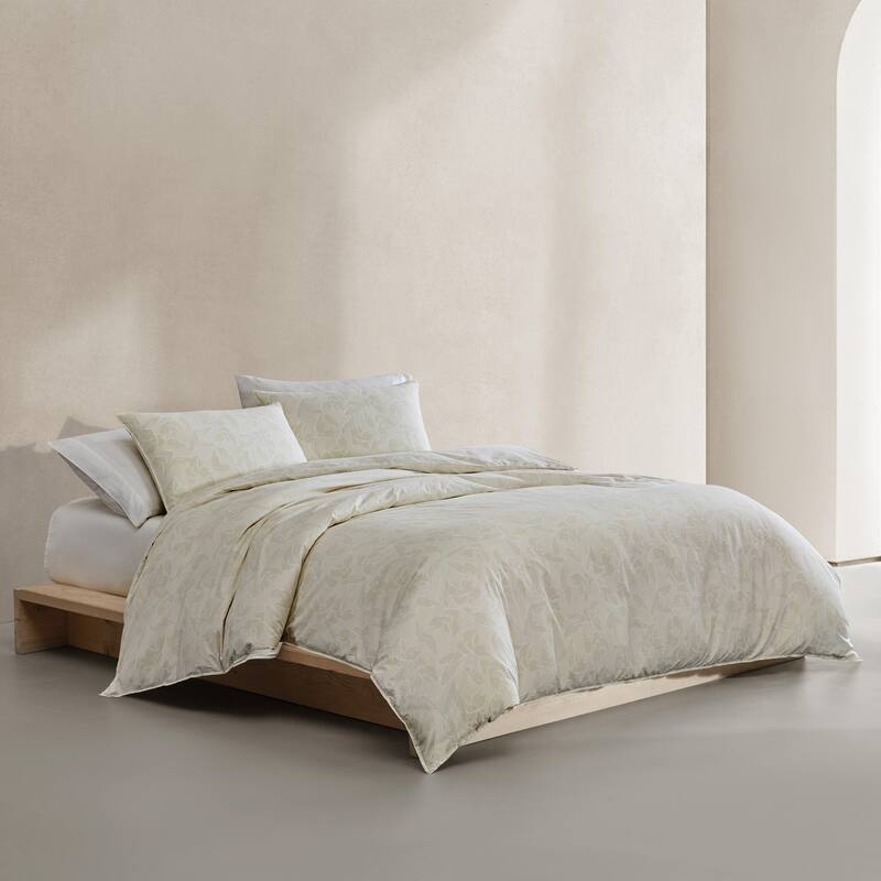 Calvin Klein Yellow Leaves Cotton Reversible Duvet Cover Set