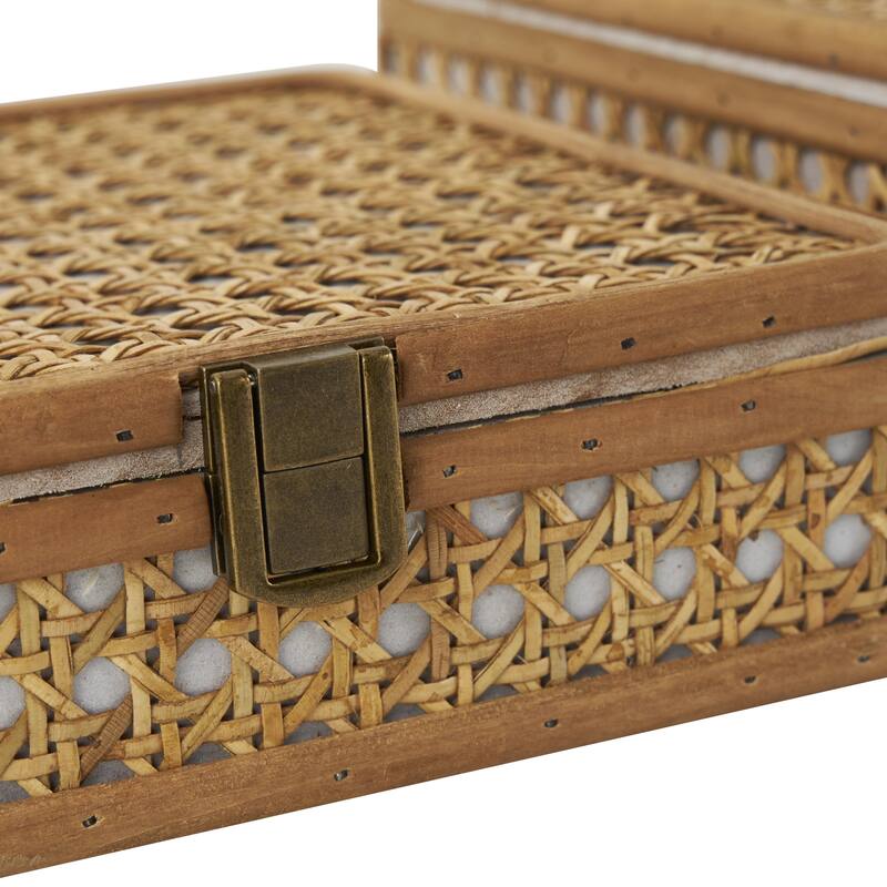 Rattan Handmade Woven Rattan Decorative Box with Bronze Latches - Set of 2 Brown - Roche River Decor