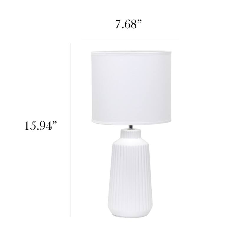Vertical Grooved Ceramic Table Lamp with Drum Shade - 16" - White
