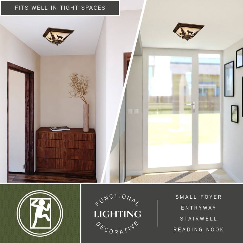 Bryce 14-in W Bronze Rustic Deer Flush Mount Ceiling Light Fixture - 14-in W x 5.75-in H x 14-in D