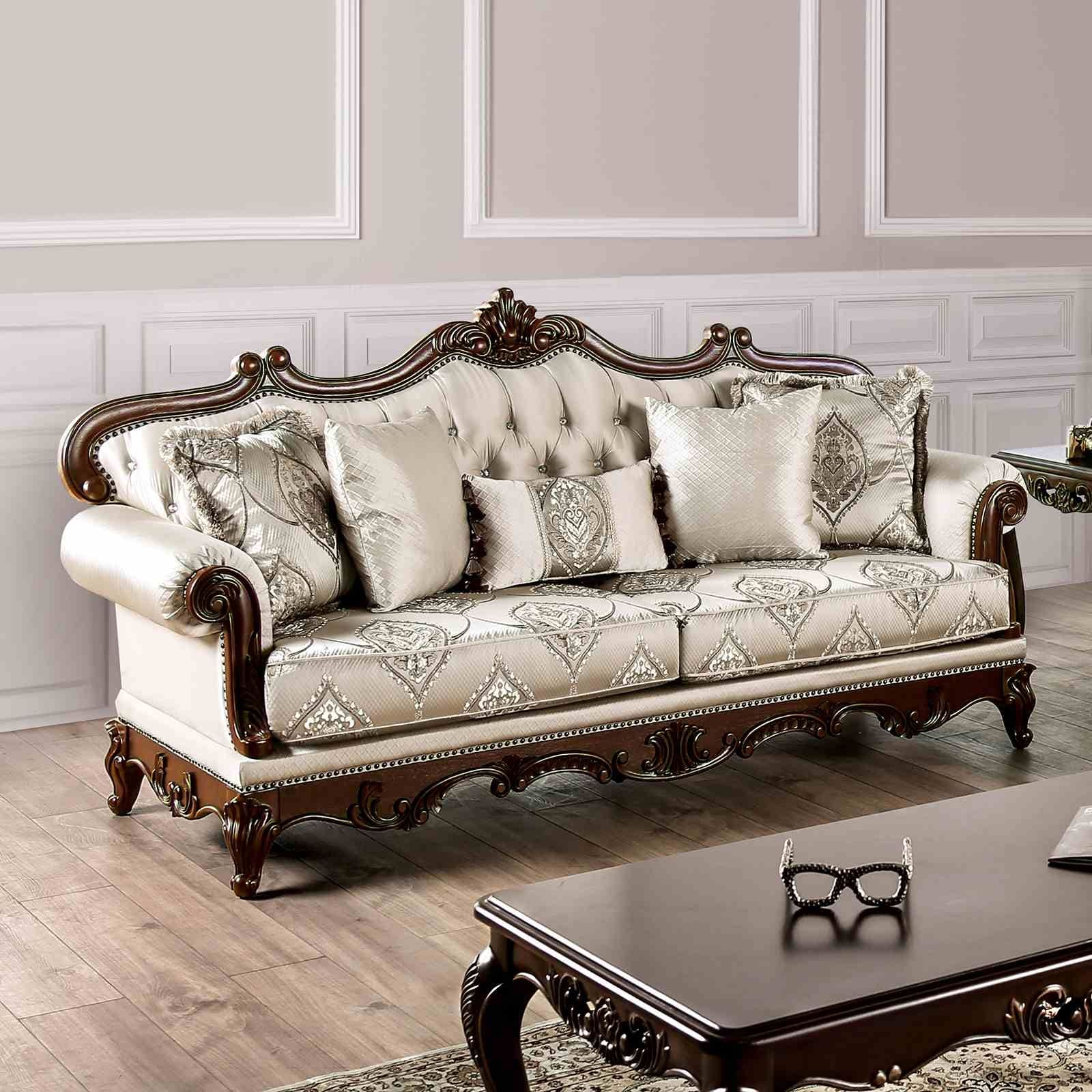 Royal Beige Finish Tufted Back 1pc Wooden Sofa Box Seat Cushion