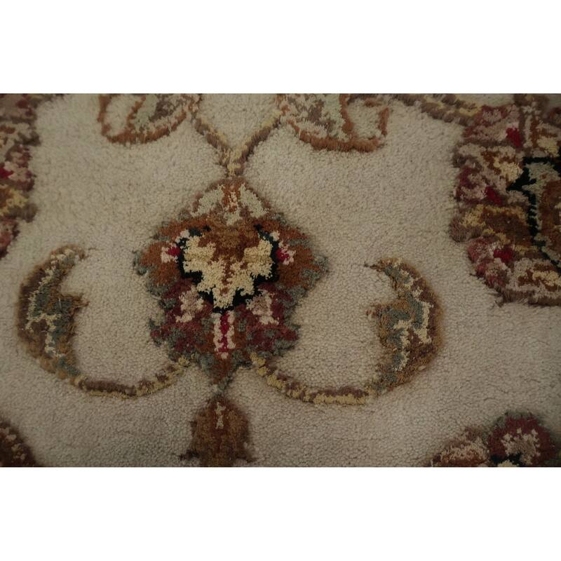 Hand Knotted Oriental Wool & Silk Carpet Traditional Floral Beige & Ivories Agra Runner Rug - 8' 0'' X 2' 6''