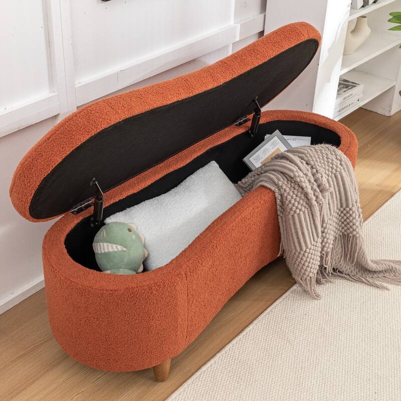 Modern Glam Teddy Fabric Upholstered Storage Ottoman Bench