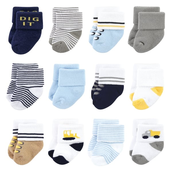slide 1 of 1, Luvable Friends Infant Boy Newborn and Baby Terry Socks, Bulldozer 0-6 Months - Bulldozer 12-Pack