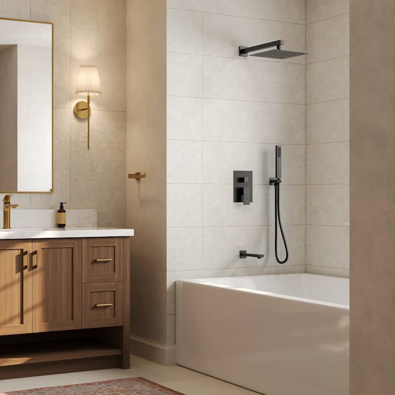GRANDJOY 10" 3-in-1 Shower System with Rainfall Head, Handheld and Tub Spout, Pressure Balance Valve