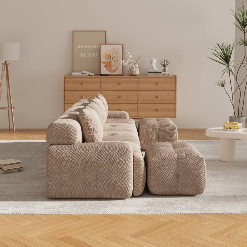 135" U-Shaped Modular Sectional Sofa Bed, Oversized 4-Seater Convertible Tufted Couch, Floor Corner Couch Set with 2 Ottomans