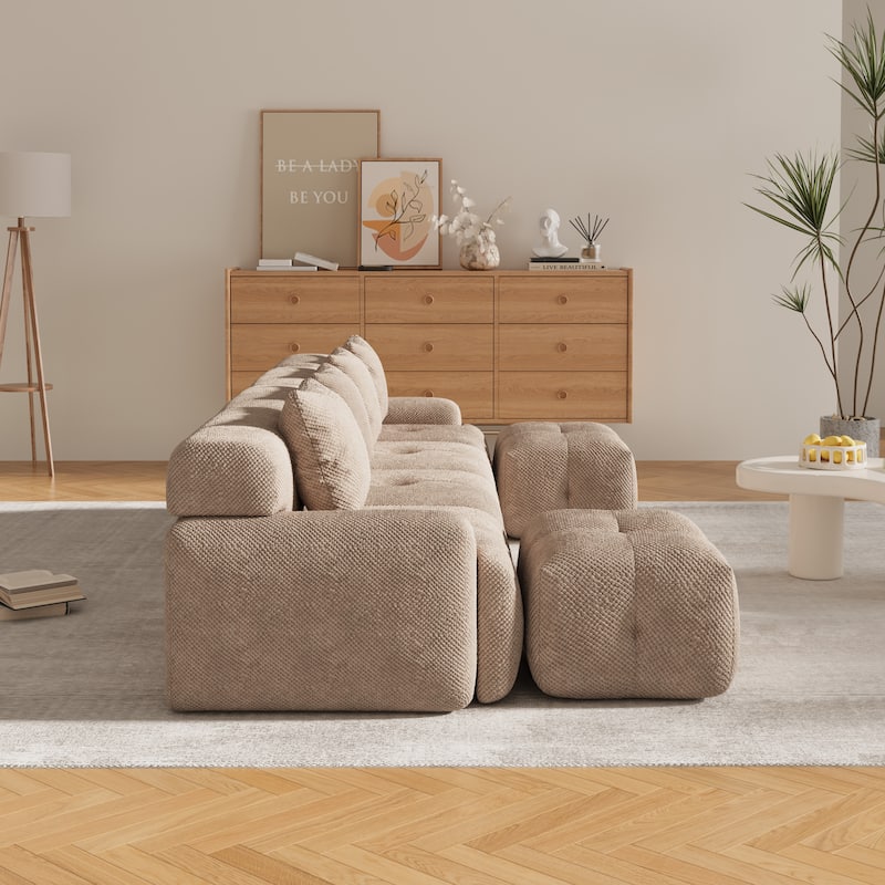 Roomfitters U Shaped Modular Sectional Sofa Bed Chaise, 6-Piece Cloud Tufted Floor Couch with 2 Ottomans and 4 Pillows