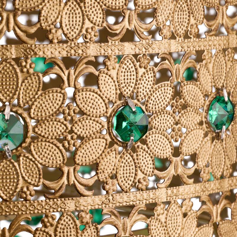 Bridget River of Goods Green and Gold Glass and Metal Drum Shade 25-Inch Table Lamp - 13.75" x 13.75" x 25"