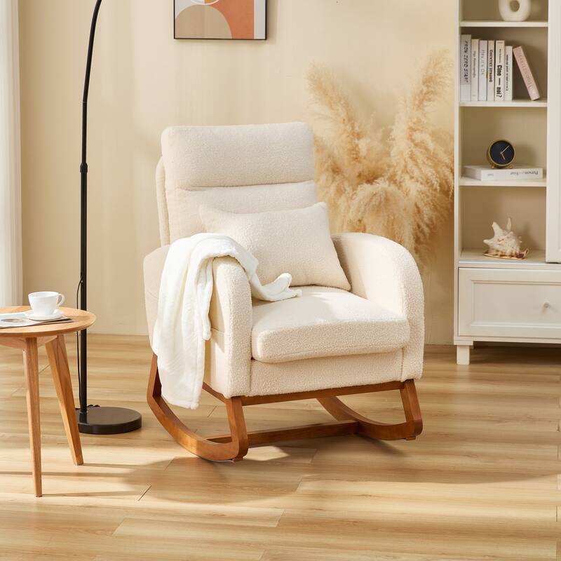 EROMMY Rocking Chair Indoor, Glider Chair with Pillow and Blanket, Living Room, Bedroom & Baby Room, Pink/ Beige/Gray