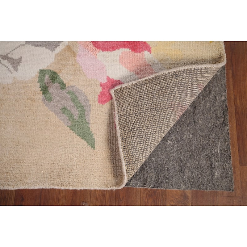 Floral Abstract Indian Area Rug Handmade Wool & Silk Carpet - 6'7"x 9'10"