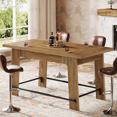 62.6-Inch Rectangular Bar Table with Metal Footrest