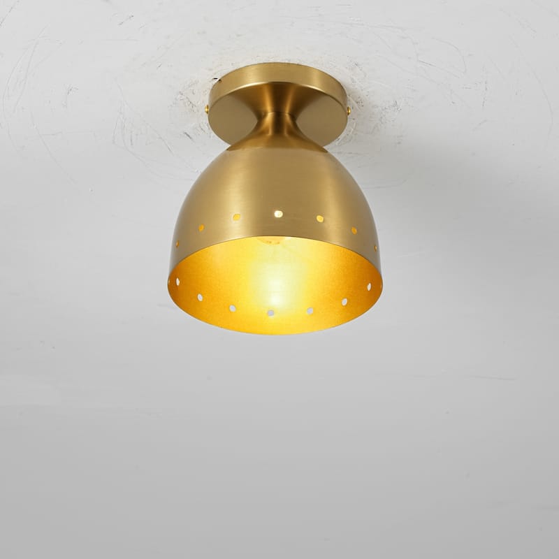 6.9" W 1-Light Retro Handcrafted Brass Finish Gold Interior Dome Design Flush Mount Ceiling Light for Bedroom, Kitchen