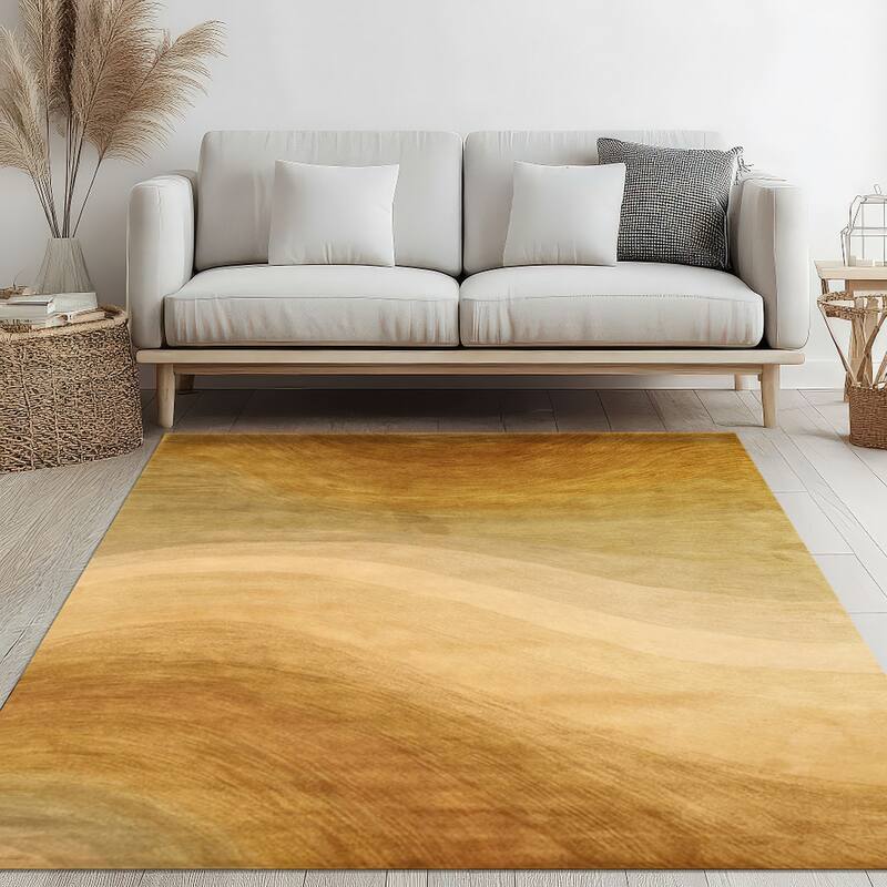 Hand-tufted Wool Gold Contemporary Abstract Morono Rug (5' x 8') - 5' x 8'