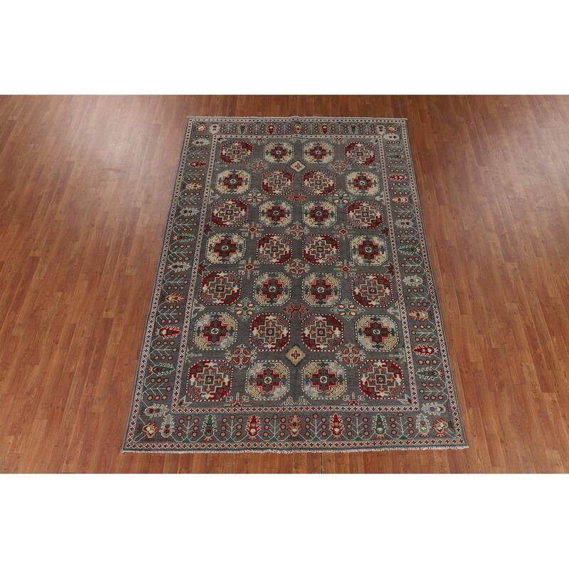 All-Over Gray Kazak Oriental Area Rug Handmade Living Room Wool Carpet - 6'8" x 9'8"