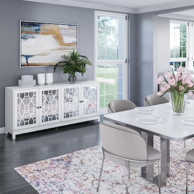 71" Sideboard with Mirrored Doors, White