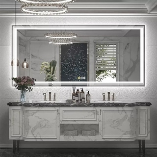 LED Mirror for Bathroom Vanity Dimmable Illuminated Mirror Wall Anti-Fog - 60”x31”