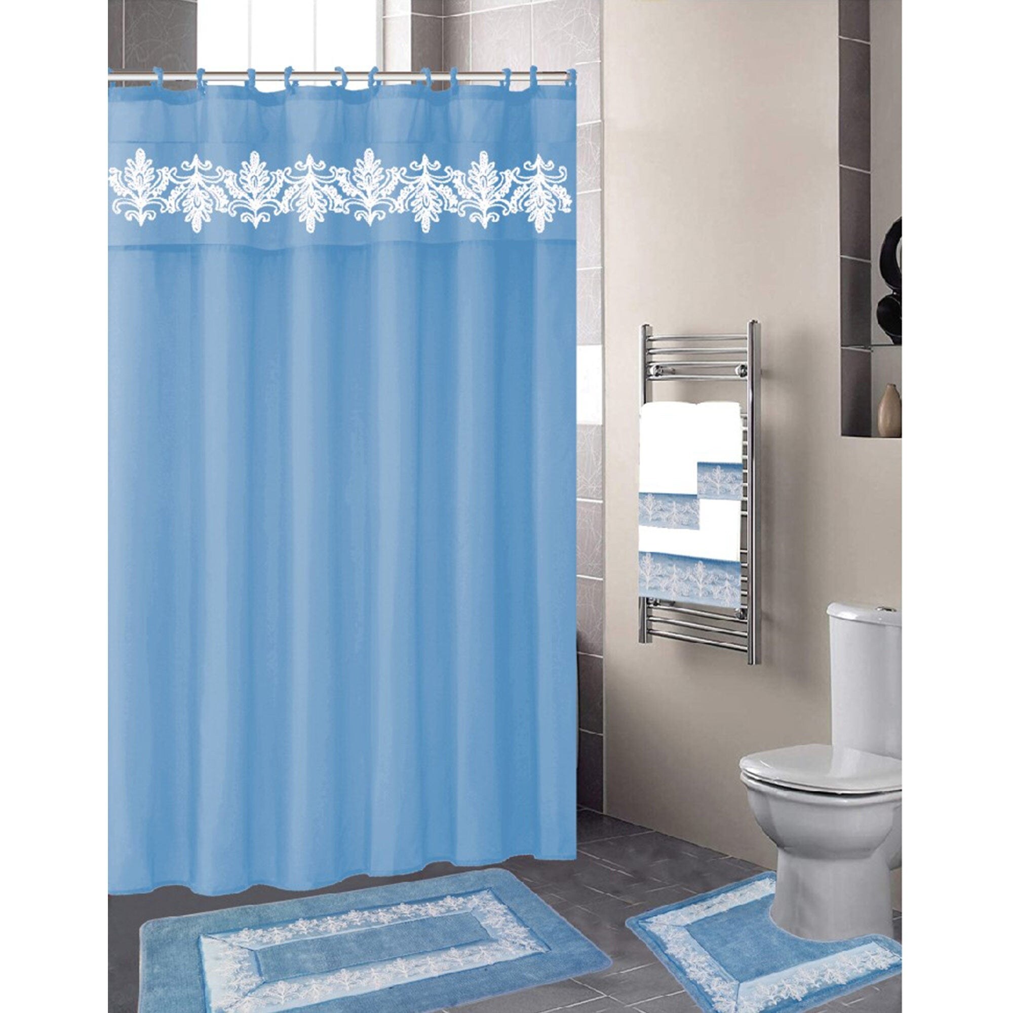 Kira Embroidery Shower Curtain and Towel Set 18 Pieces Bed Bath Beyond 39389598