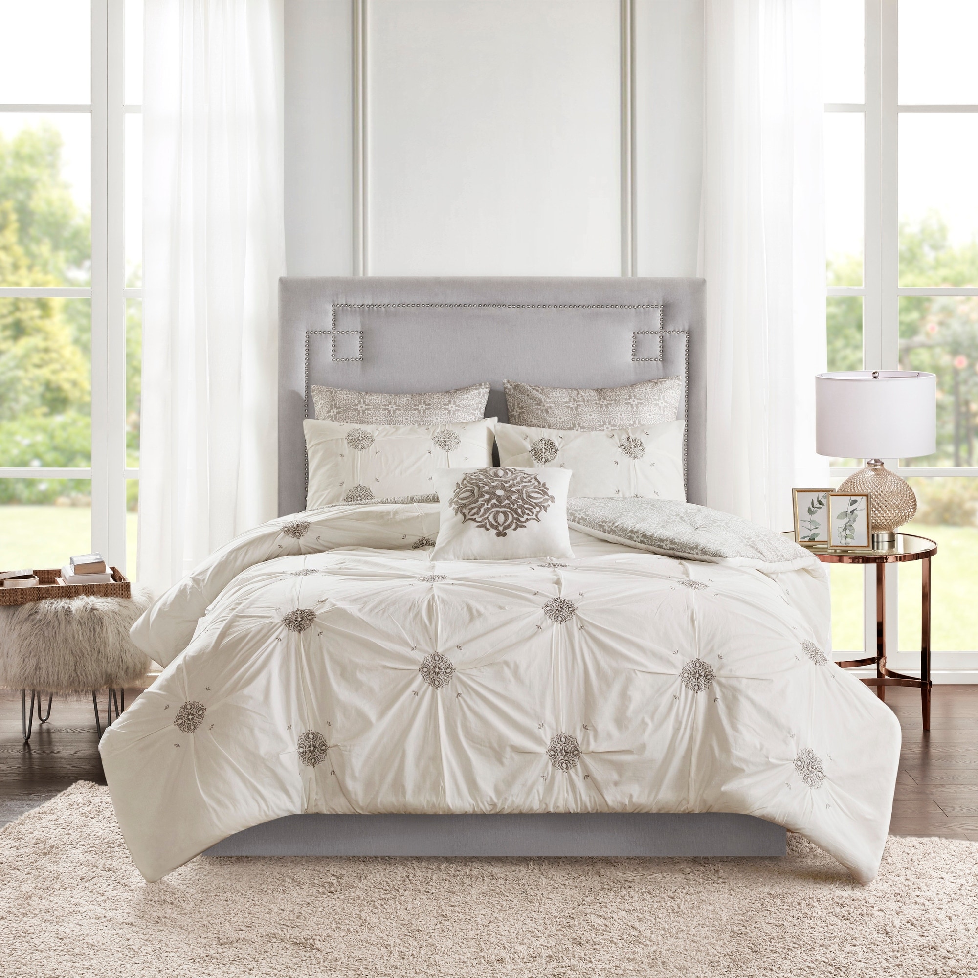 Madison Park Malia 6 Piece Embroidered Cotton Reversible Comforter Set