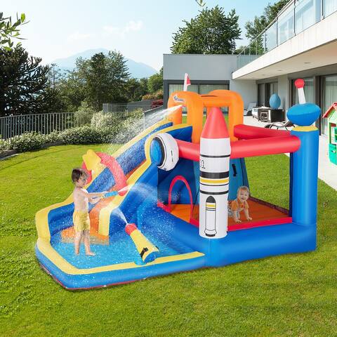 Outsunny 5-in-1 Inflatable Water Slide Kids Bounce House Jumping Castle Includes Slide Trampoline Pool with Carry Bag