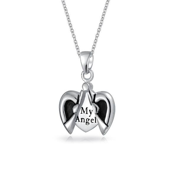 Sterling Silver Womens 1mm Box Chain Good Boy Dog Angel Wings Pendant Necklace Sterling Silver Womens 1mm Box Chain Good Boy Dog Angel Wings Pendant Necklace