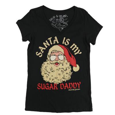 David & Goliath Womens Santa Is Graphic T-Shirt,, Black, X-Large