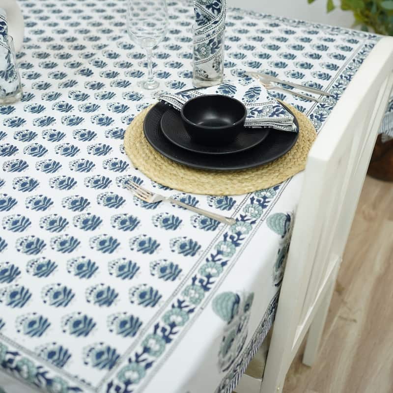 Fabdivine Handmade Block Print Cotton Table Cover Farmhouse Dining Kitchen Decor Gift
