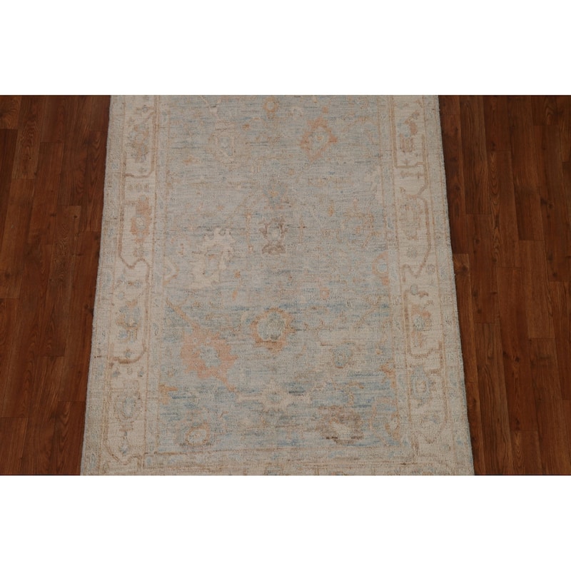 Hand-knotted Oushak Turkish Rug Oriental Floral Wool Carpet - 3'11"x 5'10"