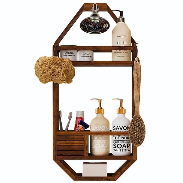 slide 2 of 7, Teak Shower Caddy - 4.7"D x 13"W x 27"H 4.7"D x 13"W x 27"H - ‎Teak