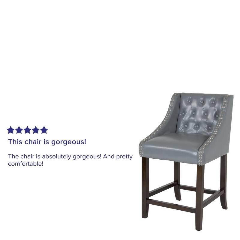 Transitional Tufted Upholstered/Walnut Finish Counter Stool (Set of 2)