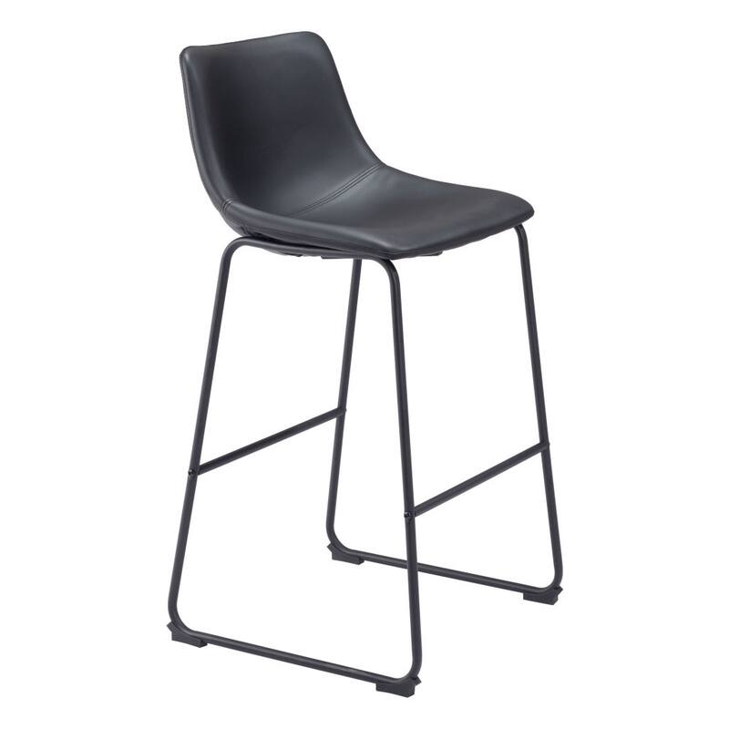 HomeRoots Set of Two 29" Black Faux Leather and Steel Counter Height Bar Chairs