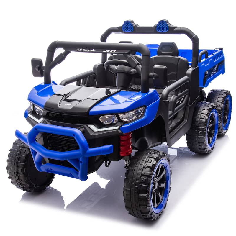 24V 2-Seater 6-Wheel Kids Electric Dump Truck for Ages 2-6, 4WD with Remote Control & Bluetooth - Blue