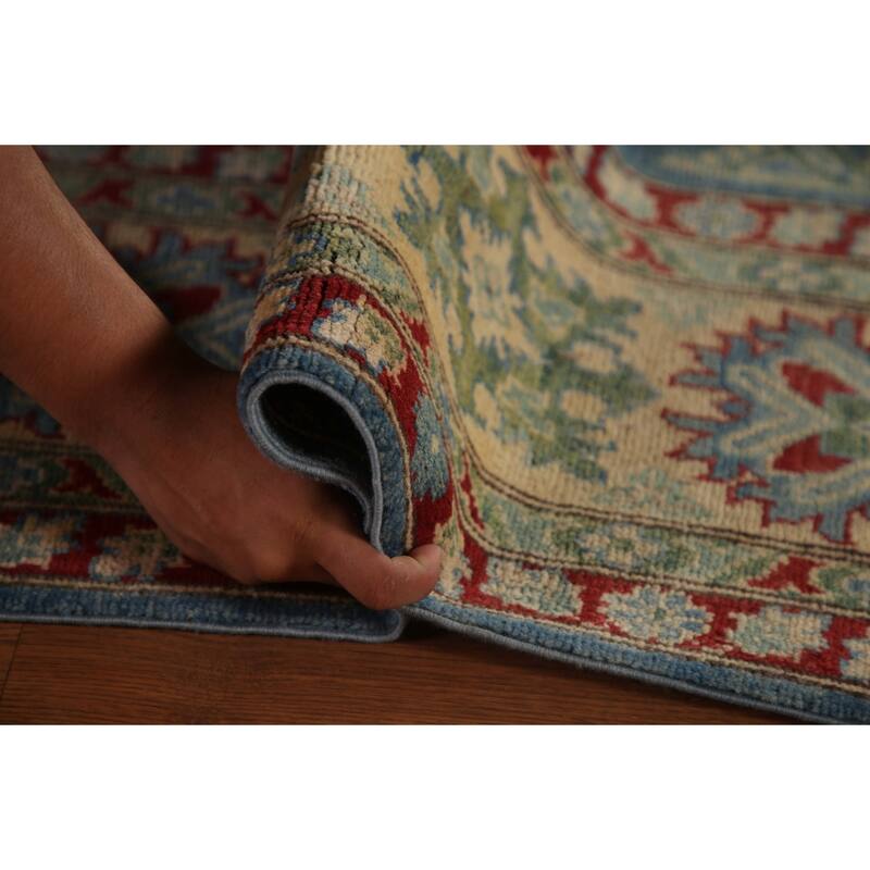 Blue Geometric Kazak Oriental Area Rug Handmade Wool Carpet - 9'2" x 12'4"