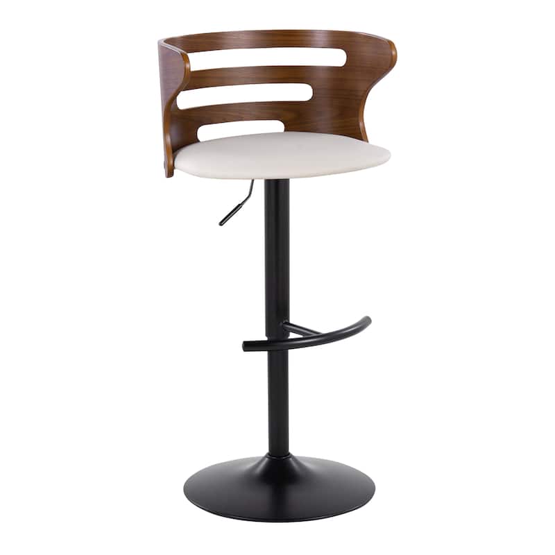 Carson Carrington Cranagh Adjustable Bar Stool with Rounded T Footrest (Set of 2) - Cream Faux Leather/Walnut Wood/Black