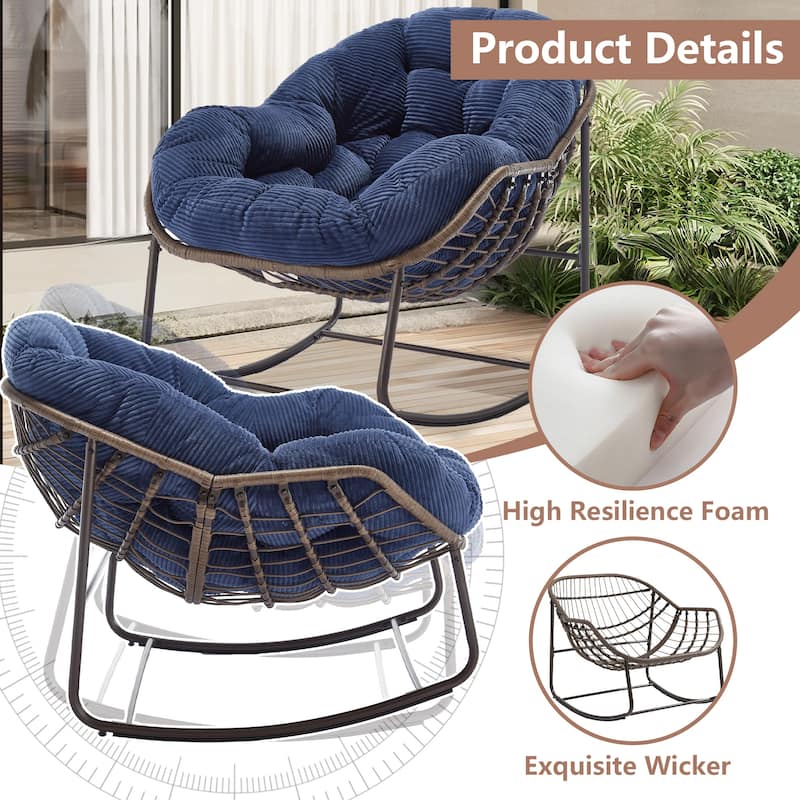 Outdoor Rattan Rocker Recliner Chair With Polyester Padded Cushion