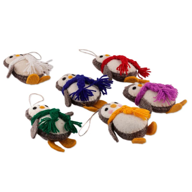 Novica Handmade Playful Penguins Wool Felt Ornaments (Set Of 6)