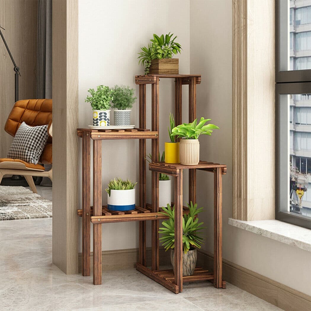 6 Tiers Corner Wooden Plant Stand Shelf Garden Patio Flowers Holder