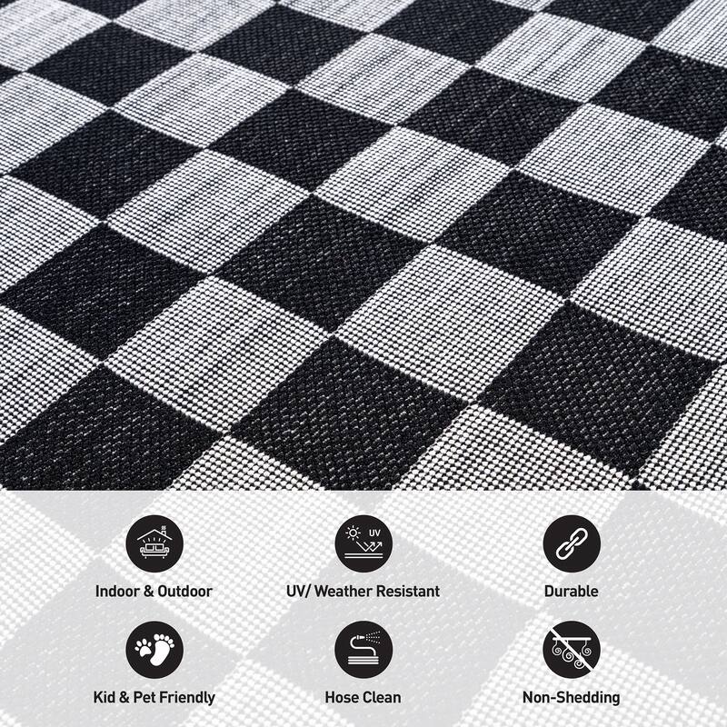 World Rug Gallery Checkered Indoor/Outdoor Flat Woven Area Rug