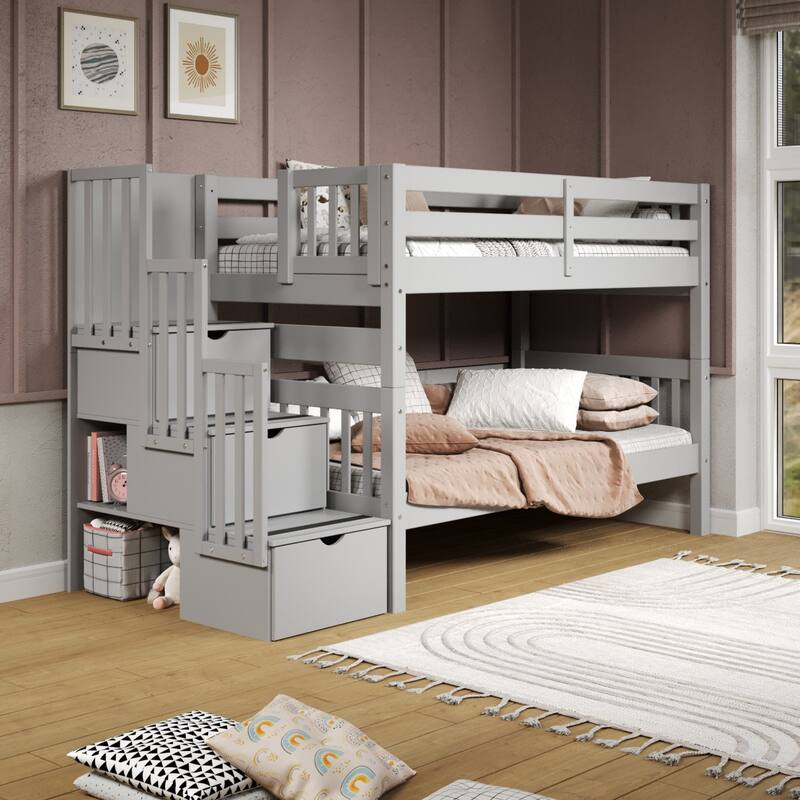 Taylor & Olive Trillium Twin over Twin Bunk Bed with End Ladder