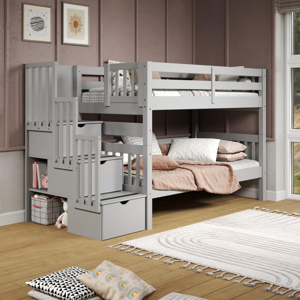 Taylor & Olive Trillium Twin over Twin Bunk Bed with End Ladder