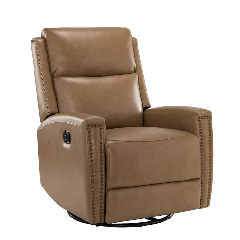 Fiacro 30.31"Wide Mid-Century Modern Genuine Leather Wingback Swivel Rocker Recliner with Nailhead Trims